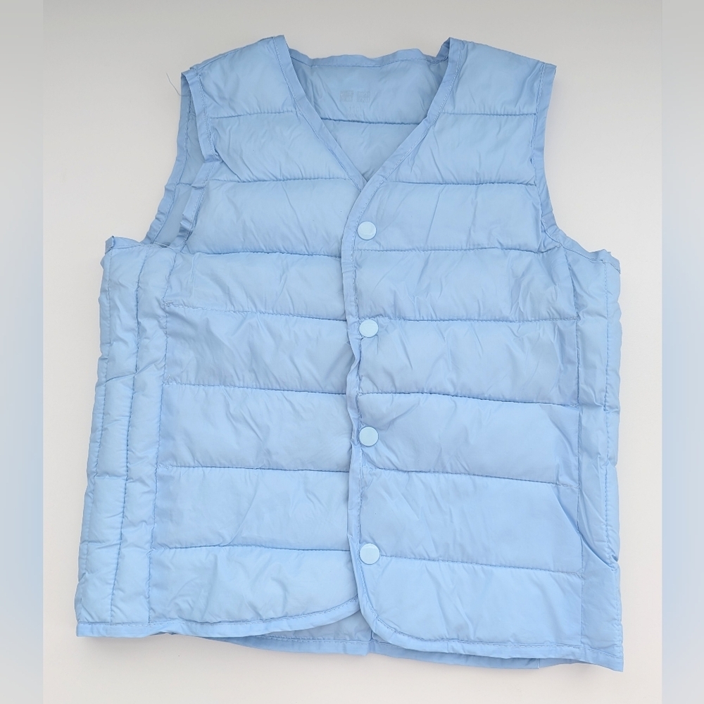 Unisex Children's Sky Blue V-Neck Quilted Lightweight Vest w/Snaps